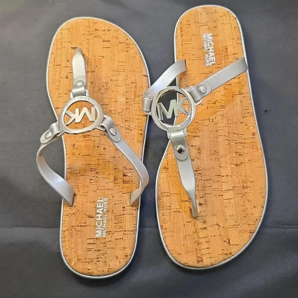 BRAND NEW MICHAEL KORS MK CHARM JELLY FLIP FLOP CORK BOTTOM SANDAL
